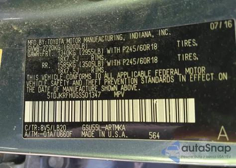 2016 Toyota Highlander Xle V6 from USA, damaged, VIN 5TDJKRFH0GS501347